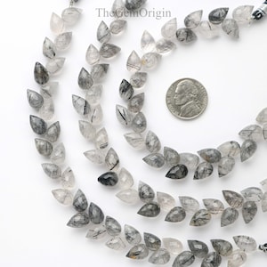 Black Rutile Quartz Faceted Flower Buds Beads | 8 Inch Black Rutile Gemstone Diagonal Drill Faceted Teardrop Beads | Black Rutile Drop Beads