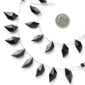 Black Onyx Faceted Spindle Shape Beads | 8 Pieces Black Onyx Gemstone Spindle Cut Side Drill Beads | Natural Black Onyx Beads For Earrings