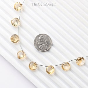8 Pieces Citrine Concave Cut Natural Gemstone Beads | 10 mm Round Shape Concave Cut Beads | Citrine Concave Cut Side Drill Beads