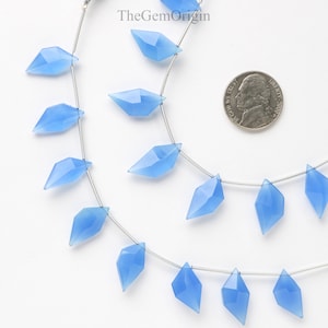 Blue Onyx Faceted Spindle Cut Beads | 8 Pieces Dyed Blue Onyx Shape Side Drill Beads | Blue Onyx Spindle Shape Drops | Fancy Gemstone Beads