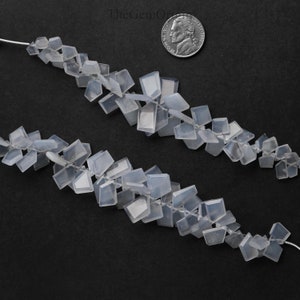 Natural Chalcedony Faceted Geometrical Crown Cut Beads | 5.5 Inch Blue Chalcedony Uneven Crown Cut Slice Beads | Chalcedony Fancy Beads