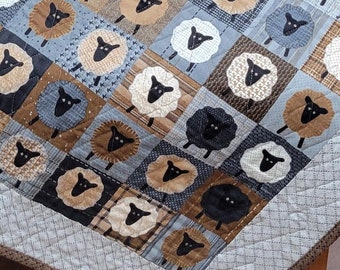 Handgemaakte imitatie patchwork kinderkamerquilt, flanellen babydeken met schapenprint