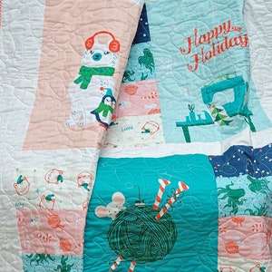 Crafters Holiday Quilt, Handmade Patchwork Quilt, Quilted Throw Blanket, Modern Throw Quilt, Ruby Star Society Winter Holiday Quilt