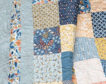 Floral Patchwork Throw Quilt, Handmade Cotton Blanket (54x62)