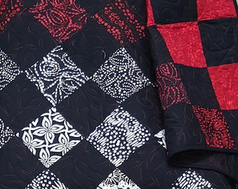 Handmade Ombre Batik Throw Quilt, Colorblock Cotton Patchwork