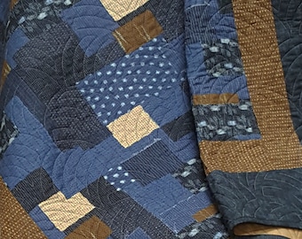 Trapunta patchwork fatta a mano, coperta in cotone boho (58x69)