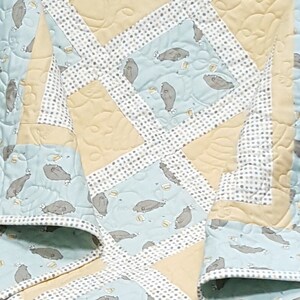 Handmade Bear Baby Quilt, Patchwork Cotton Nursery Blanket (38x38)