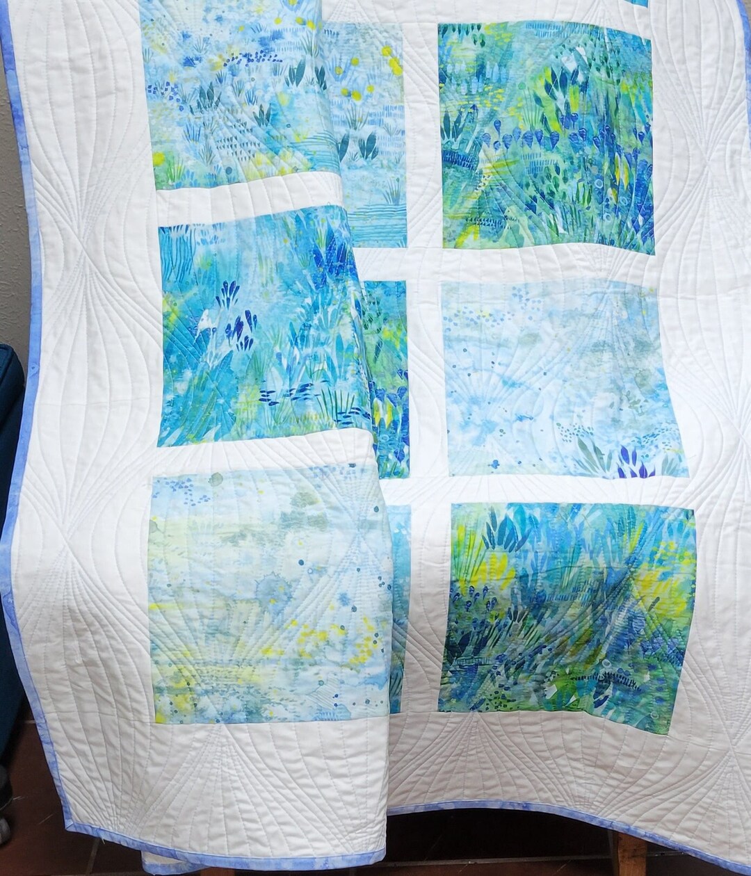 Watercolor Botanical Throw Quilt, Handmade Cotton Patchwork Quilted ...