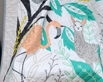 Handgemaakte babyquilt, Australische dieren, luiaard, koala, flamingo