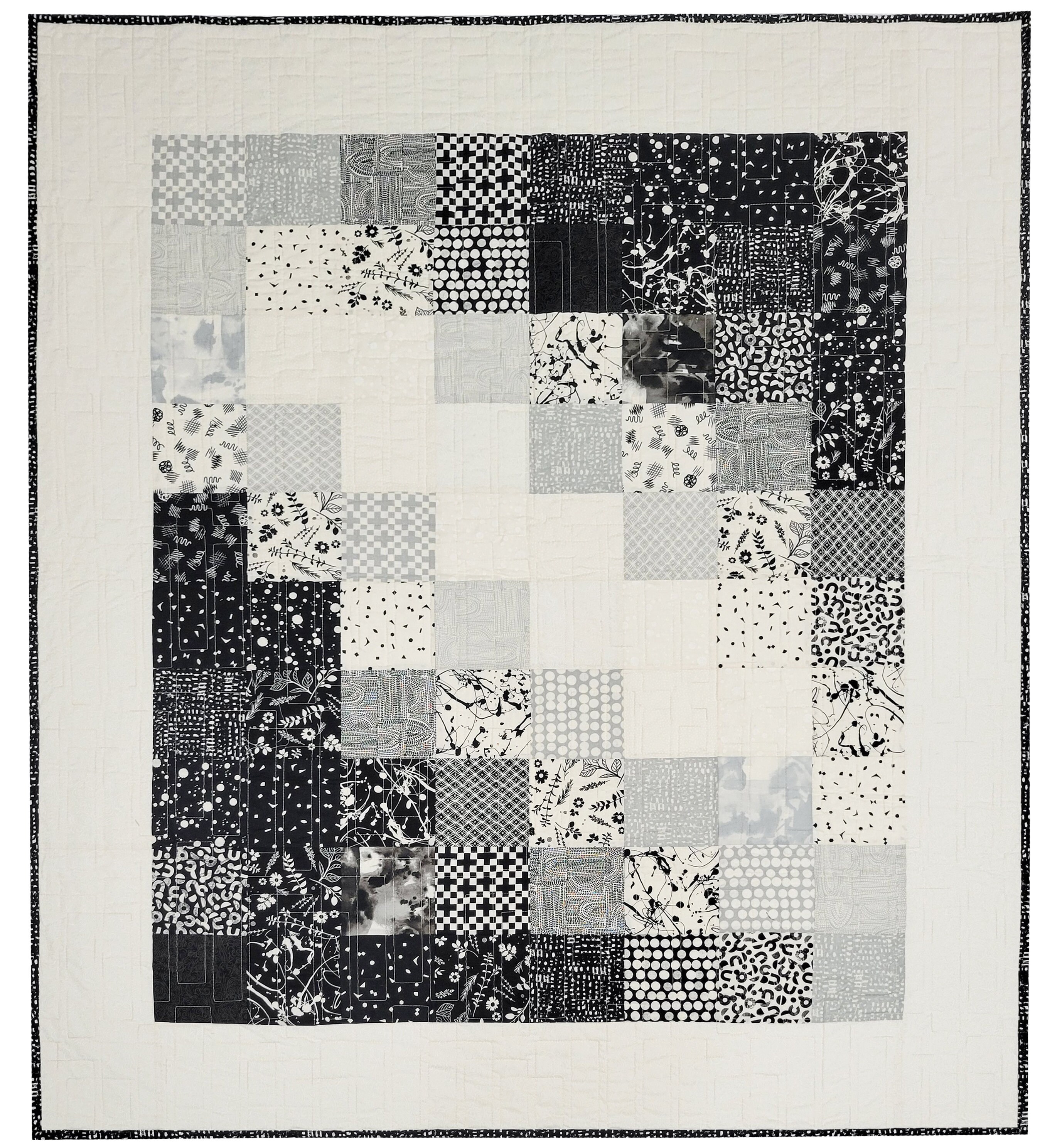 White Patchwork Handmade Black and White Patchwork Quilt, Modern Throw Blanket (48x56 ...