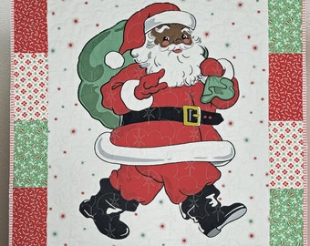 Handgemaakte Jolly Santa gewatteerde muurhanger, patchworkrand