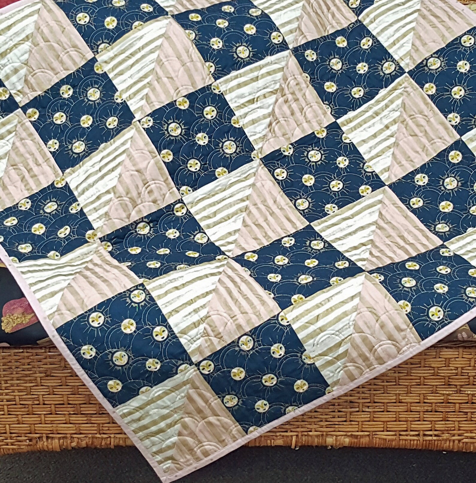 Handmade Nursery Quilt Patchwork Quilt Navy & Pink Baby Etsy