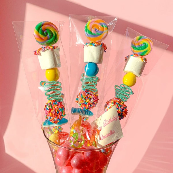 HUGE 11" Birthday Favor Lollipop Candy Kabobs Class Party Favors, Thank You Candy, Kids Candy Gram, Favor, Candy, Wedding, Mothers Day