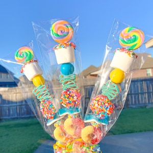 10+ HUGE Birthday Favor Lollipop Candy Kabobs Class Valentine Party Favors, Thank You Candy, Kids Candy Gram, Favor, Candy