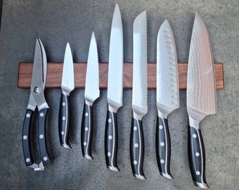 Magnetic knife block, wood knife board, magnetic knife holder, 7 knife rack, walnut knife rack, craft knife rack,
