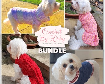 Crochet Dog Sweater Pattern Bundle | Chunky Pleated Cross Cable and Striped Bundle | Size Small | Instant Digital PDF Download