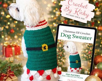Festive Elf Dog Sweater Crochet Pattern. Christmas Dog Jumper. Small and beginner-friendly. PDF pattern download
