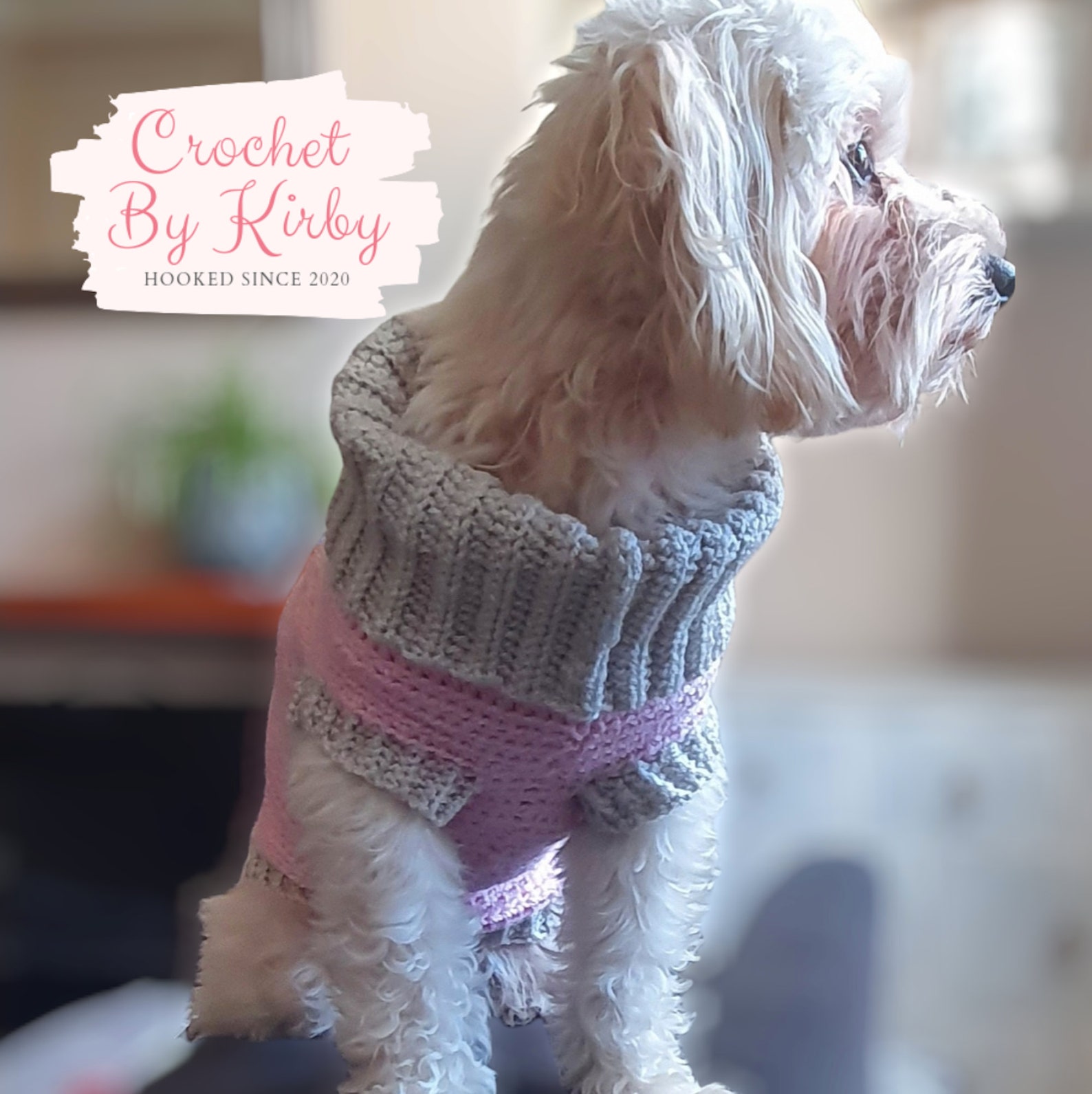 Easy Dog Sweater Crochet Pattern Pink Grey Dog Jumper Etsy