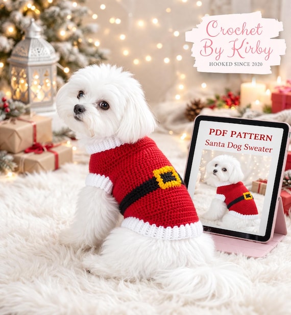 Santa Dog Sweater Crochet Pattern | Easy Beginner | Various Sizes (Digital Download)