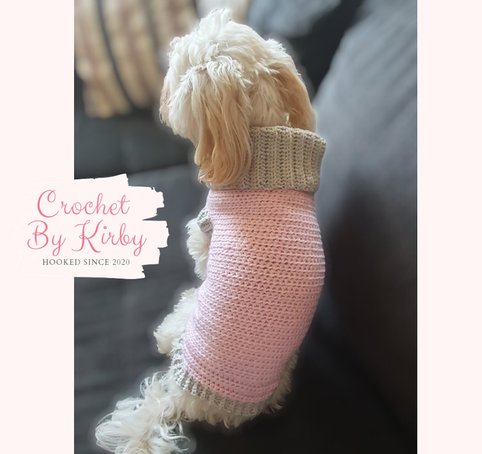 Easy Dog Sweater Crochet Pattern Pink Grey Dog Jumper Etsy