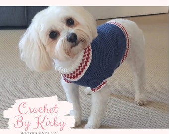 Dog Sweater Crochet Pattern Striped Size Small Nautical Themed Dog Jumper PDF Instant Digital Download