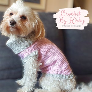 Easy Dog Sweater Crochet Pattern | Pink Grey Dog Jumper | Beginner | Extra Small | Small | Medium | Large