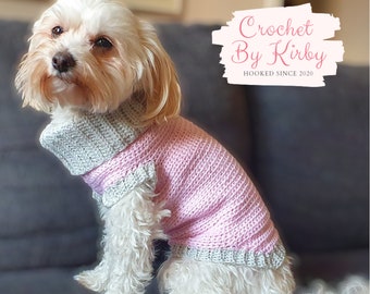 Easy Dog Sweater Crochet Pattern | Pink Grey Dog Jumper | Beginner | Extra Small | Small | Medium | Large