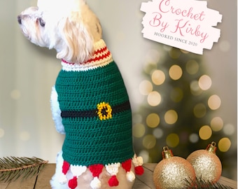 Festive Elf Dog Sweater Crochet Christmas Dog Jumper