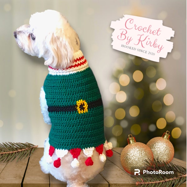 Festive Elf Dog Sweater Crochet Pattern. Christmas Dog Jumper. Small and beginner-friendly. PDF pattern download