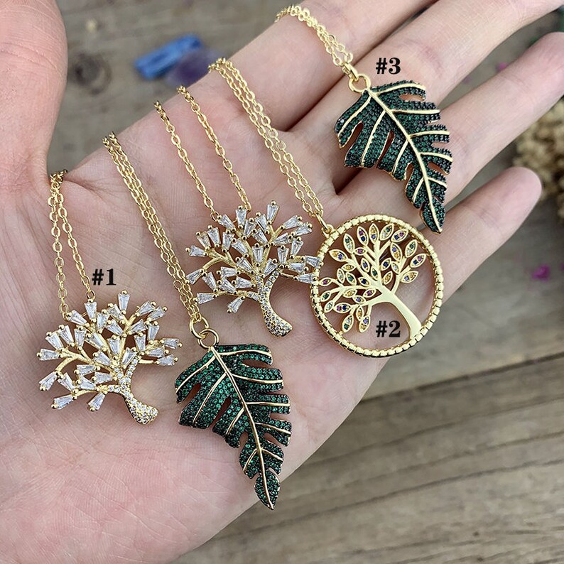 fashion new cz crystal micro pave pendant necklace,ins hot key lock heart pendant,tree of life leaf charm necklace jewelry gifts
