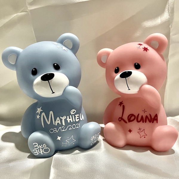 Teddy bear personalized night light I Personalized night light first name date of birth, weight I Customized personalized baby night light