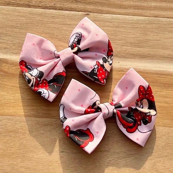 Pink Minnie Mouse Pigtail Bows, Girls Hair Accessories, Hair Clips, Toddler Bows, Womans Bow, Bows For Disney