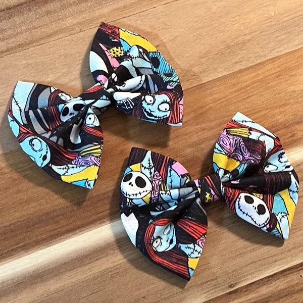 Nightmare before Christmas Bow, Sally and Jack Pigtail Bows, Girls Bows Womans Bows Halloween