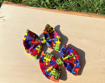 Autism Awareness Hair Bow: Pigtail Clip, Girls Accessory