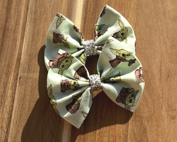 Baby Yoda Hair Bow Girls Hair Bows Womans Bows Etsy