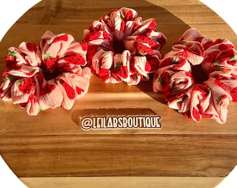 Pink Strawberry Scrunchie: XL Hair Accessory