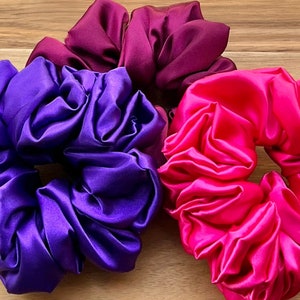 XL Satin Scrunchies, Pink, Purple and Maroon Scrunchies, Hair Ties, Gift Set, Hair Accessories,