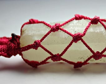 Handwoven Calcite Pendant: Natural Gemstone Collector Piece