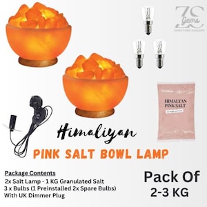 Pack Of 2 - Himalayan Salt Bowl Lamp 2-3 KG 100% Original Crystal Rock Salt Lamp NATURAL HEALING Salt Lamp & Free 1 Kg Pink Salt and 3 Bulbs