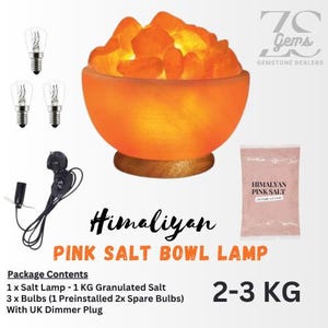Himalaya Salz Schüssel Lampe 2-3 KG 100% Original Crystal Rock Salz Lampe NATURAL HEALING - Himalaya Salz Lampe & Gratis 1 Kg Rosa Salz und 3 Leuchtmittel