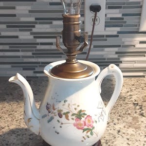 Antique Pink Rose Teapot Lamp: Haviland Limoges Chocolate Pot