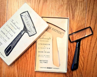 Vintage “See Better” Featherweight Reading Magnifier – Edroy Optical Glass – 2.5x Magnification – Original Box