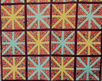 Quilt - Machine Quilted Tomato Red Butterfly Tula Pink Fabric Top 48" x 56" NEW