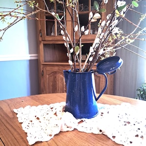 Vintage Blue & White Speckled Graniteware Coffee Pot - Kitchen Decor