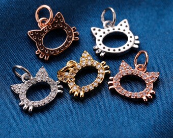 CZ Micro Pave Cat Charms,Animal Charm,Delicate Cat Pendant For Necklace Earring and Bracelet Jewelry Making 15.5*7.5MM