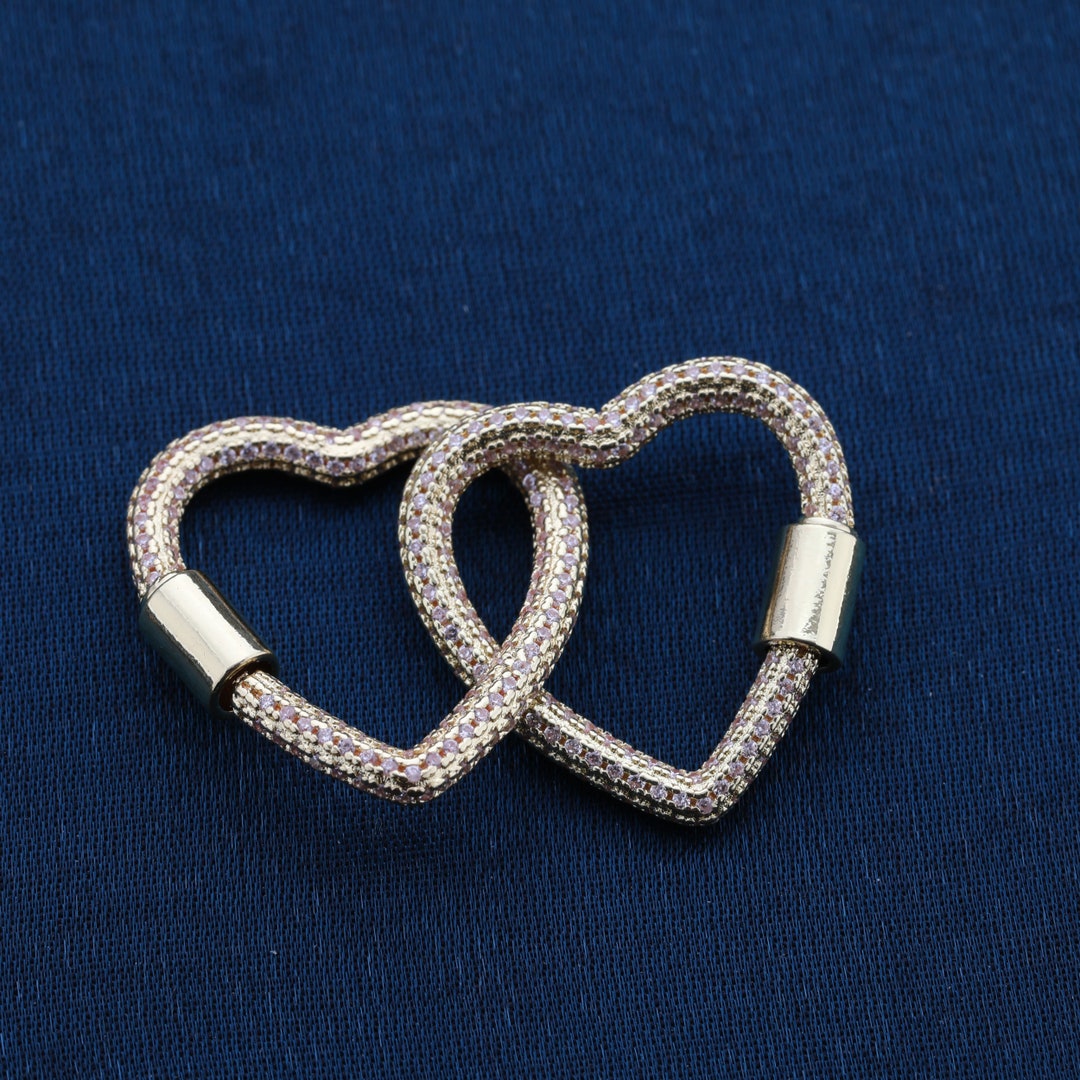 CZ Gold Micro Pave Heart Shape Clasp Carabiner Clasp for - Etsy