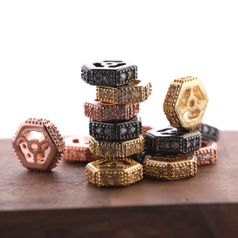 CZ Micro Pave Shamballa Hexagonal Pill Specer Charms for Bracelet Necklace 8.5*3MM