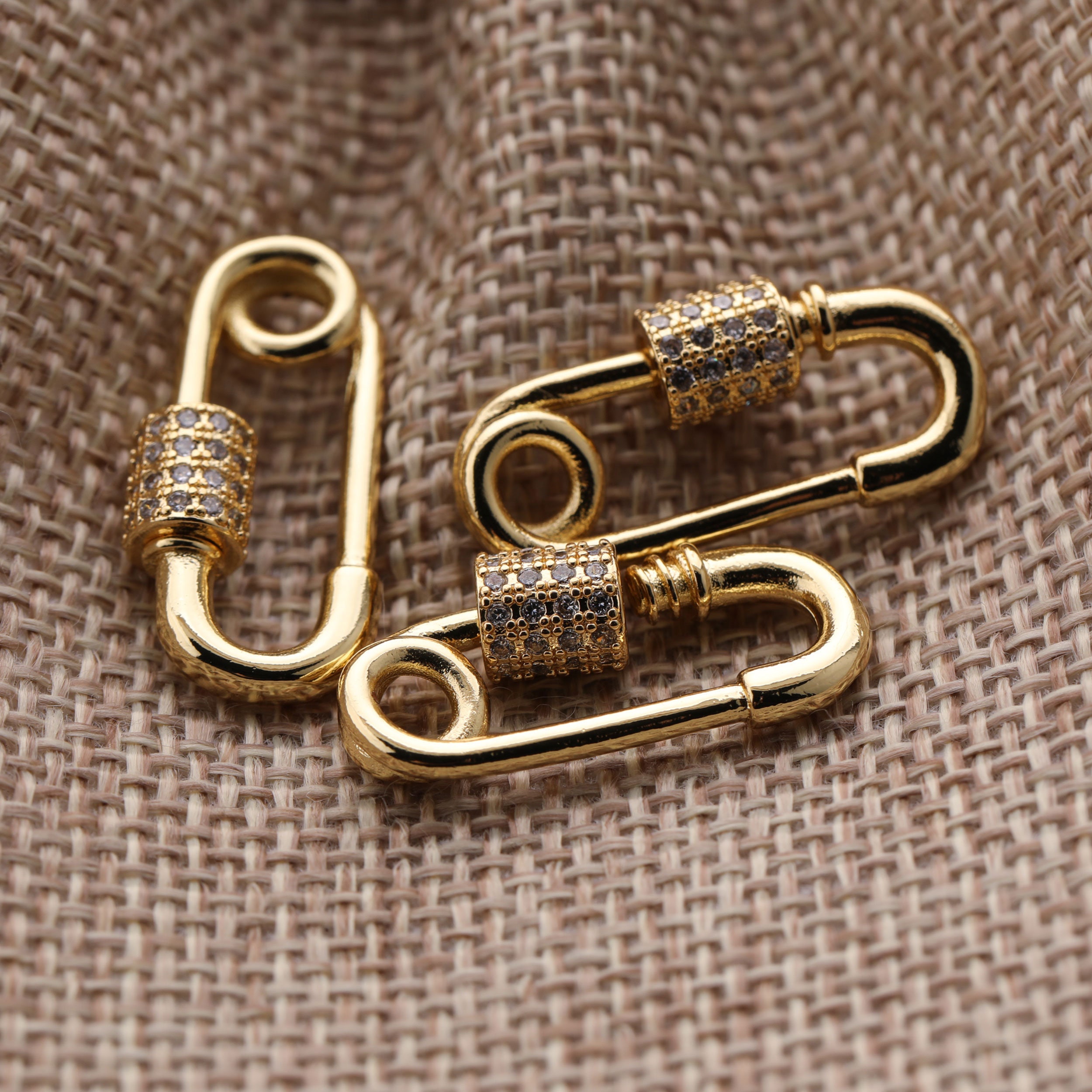 CZ Gold Micro Pave Safety Pin Shape Clasp Carabiner Clasp for Etsy