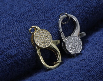 Lobster Buckle Clasp CZ Clear Micro Pave Charm for Jewelry Making Necklace Bracelet 25*14.5MM