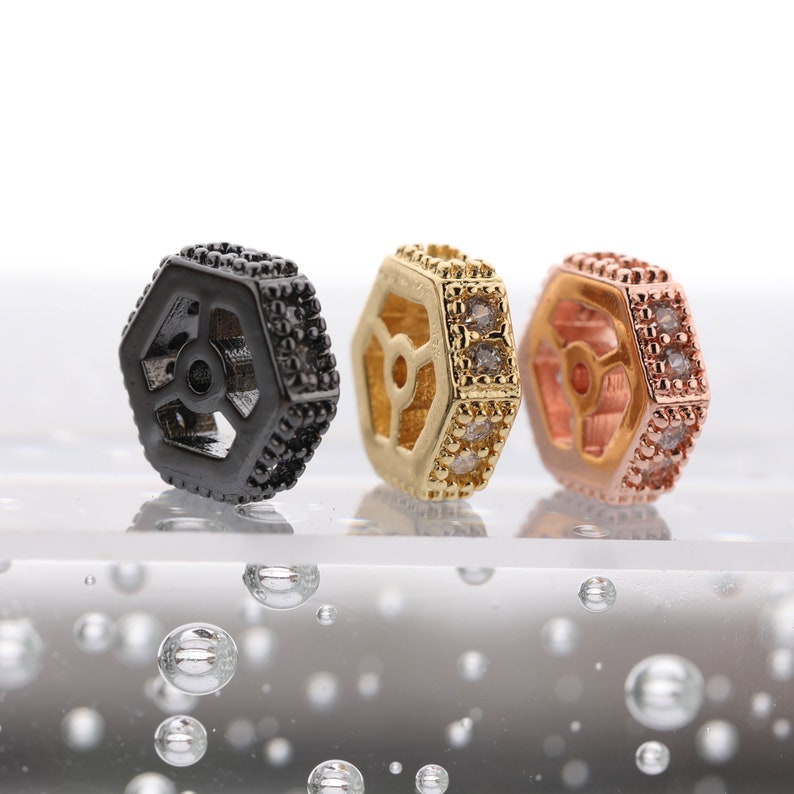 CZ Micro Pave Shamballa Hexagonal Pill Specer Charms for Bracelet Necklace 8.5*3MM